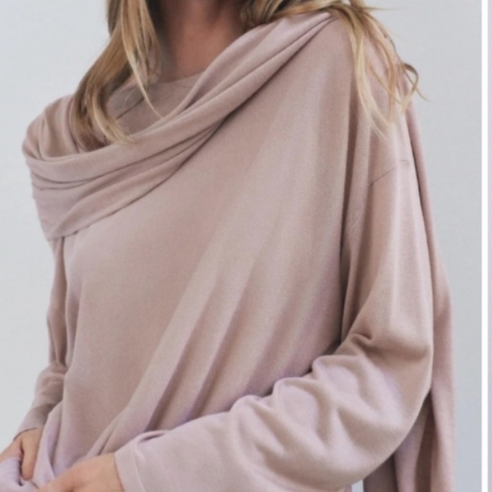 ZARA Blush Pink Knit Top w/ Attached Scarf - Lightweight & Lovely L-XL